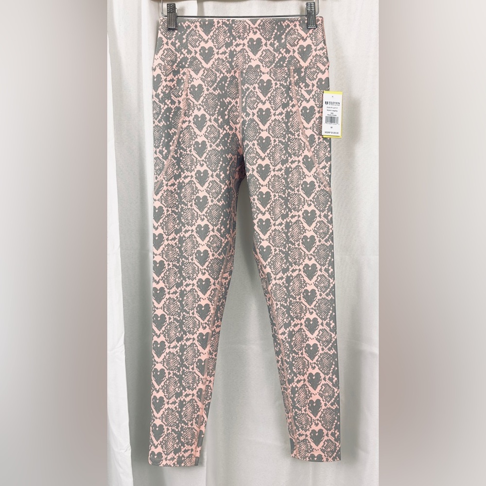 Eleven by Venus Williams Pink & Grey Heart Mystic Snake Compression Leggings NWT